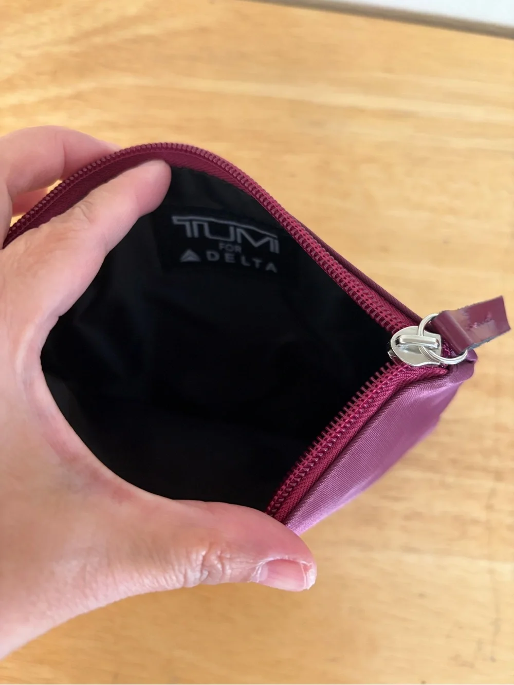 Tumi for Delta Burgundy Nylon Zip Toiletry Travel Accessory Bag Pouch